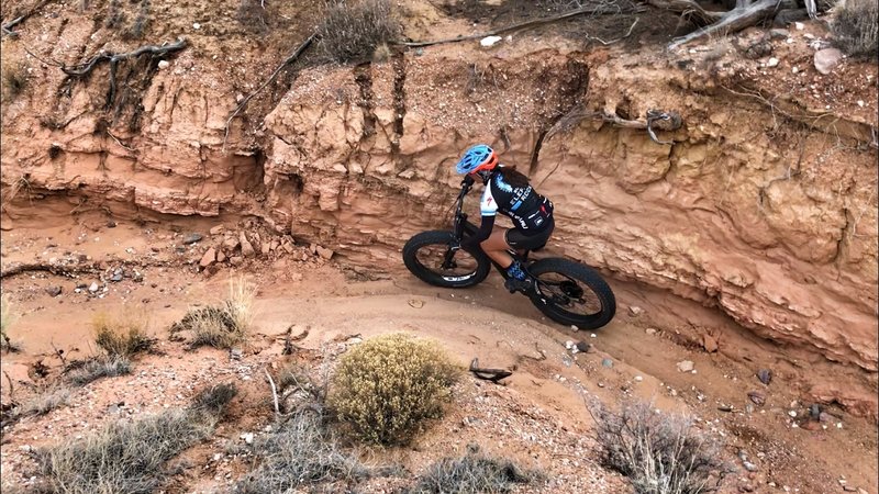 Riding The Gutter feature in the Mariposa Fat Bike Trail System