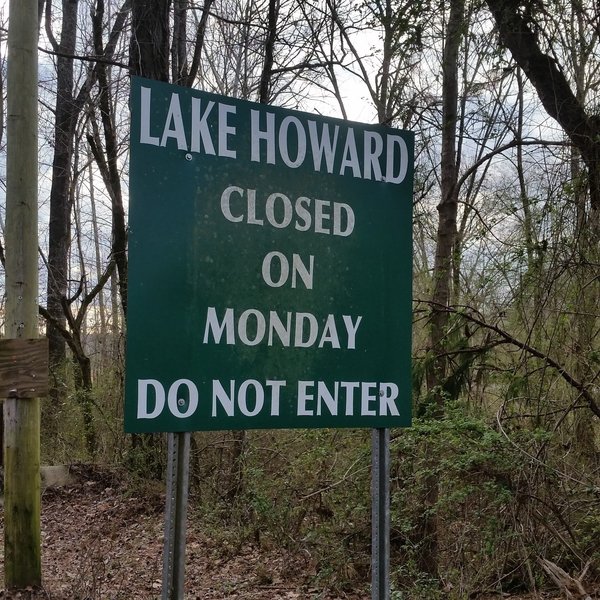 Sylaward Trail at Lake Howard is closed on Monday. The gate is locked.