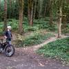 A bicyclist stops to check out the site remains of the former homestead on the Erikson Trail. Bill Cunningham Photo,