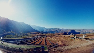 Wonderful fish eye view of the whole bike park from the top entrance at Farellones