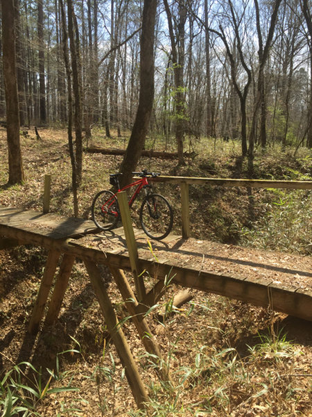 Turkey Creek has a number of bridges across the bigger gullies. Most are in good shape, though this one is missing a plank.