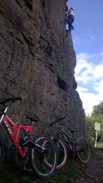 Climbing in the rocks, after a ride in the Farallon rocks