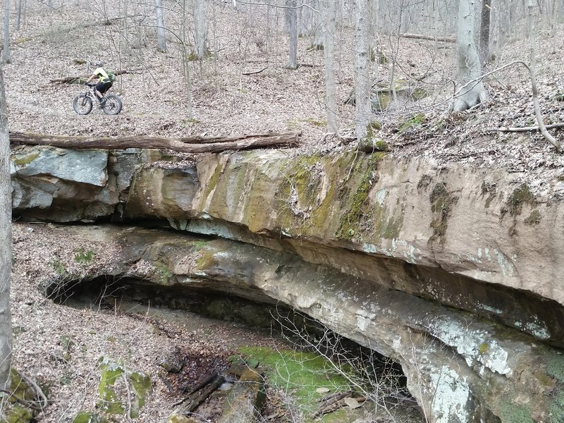 Many rock features along the trail such as this waterfall.