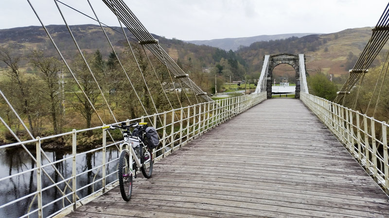 Old suspension Bridge of Oich. At the newer swing bridge, you either go south of Loch Oich towards Laggan Locks, or north of Loch Oich towards Invergarry. Both options join shortly after Laggan Locks.