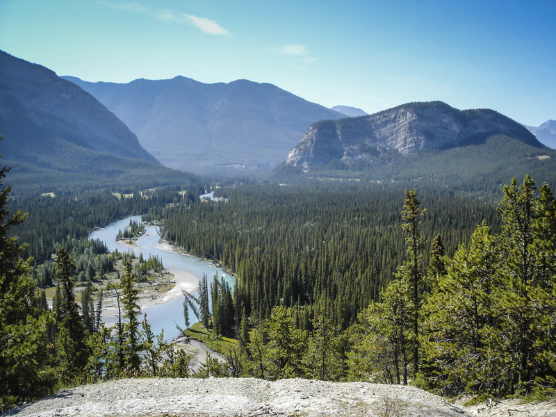 Bow River with Sulfur Mountain (left rear) and Tunnel Mountain (right)