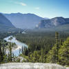 Bow River with Sulfur Mountain (left rear) and Tunnel Mountain (right)