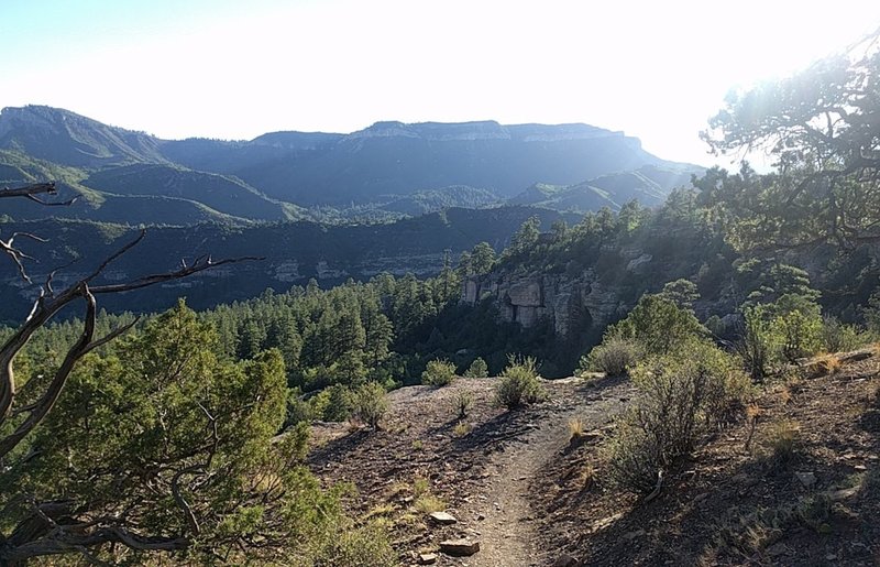 Looking northwest into Sailing Hawks. The trail takes a right, don't go over the edge.