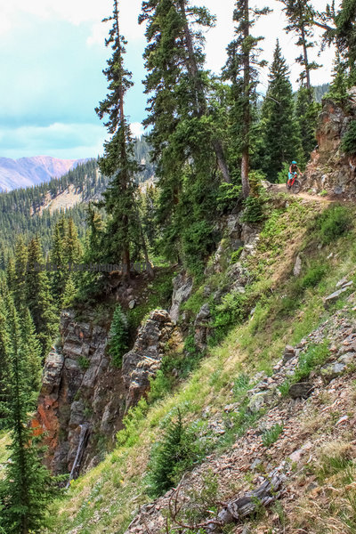 Steep terrain and cliffs where the Lost Lake trail crosses a series of avalanche paths