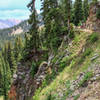 Steep terrain and cliffs where the Lost Lake trail crosses a series of avalanche paths