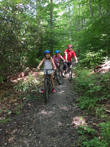 Cherry River Elementary kids learning to mountain bike on Summit Lake Trail