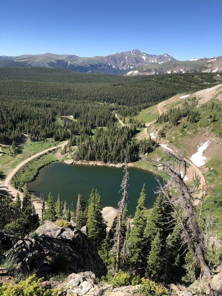 View over Yankee Doodle Lake, on way from Pipeline to Rollins Pass summit