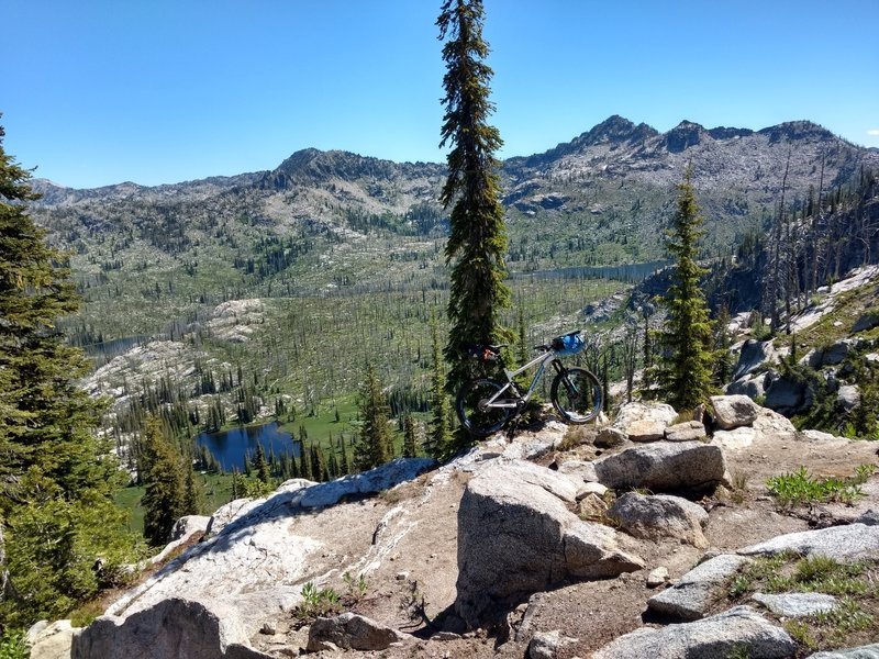 View of one of the Sisters Lakes and Box Lake from switchbacks