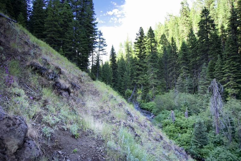 The hike-a-bike across a steep, loose rocky trail to avoid toppling down the 20-30' cliff to the right. Good views though.