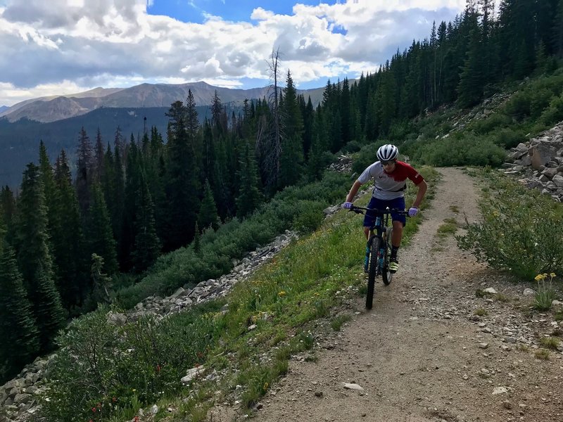 Riding up the rail road grade towards Alpine Tunnel.