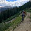 Riding up the rail road grade towards Alpine Tunnel.