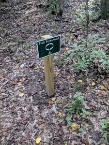 Sign at the end of Squirrels Nest Trail's final downhill. Be on the lookout for it.
