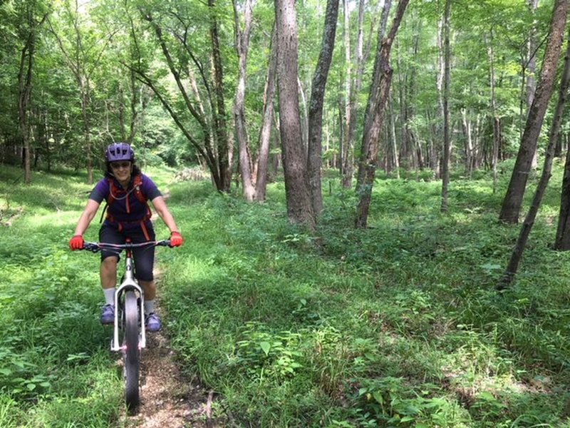 Julia enjoying the backcountry trails of Blue Creek Road in Hoosier National Forest.