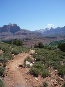 That's Zion in the far background with Angel's Landing to the left of the pointy peak