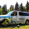 The Turquoise Tours shuttle at Garcia Park.  They run shuttles to the South Boundary Trail, with drop off locations at the park and the trailhead on Forest Road 76 south of Angel Fire.