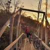 Got on the hiking trail by mistake, crossing the bridge to get over a creek