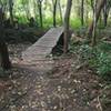 20ft. long  bridge, 30" wide. Decking made from field-milled dead Black Locust logs from within the park!