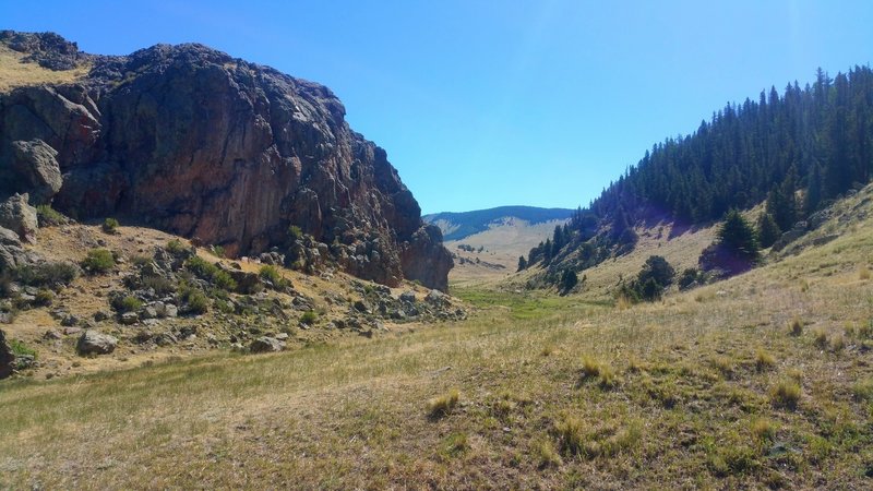 Just east of the abandoned lodge.