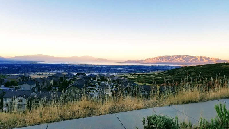 View of Utah lake at sunrise from the bottom of Vertigo.