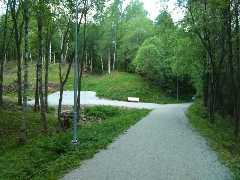 a short while after the firestation, you come here, to the left there is a grill cabin & ski jump, and park bench.