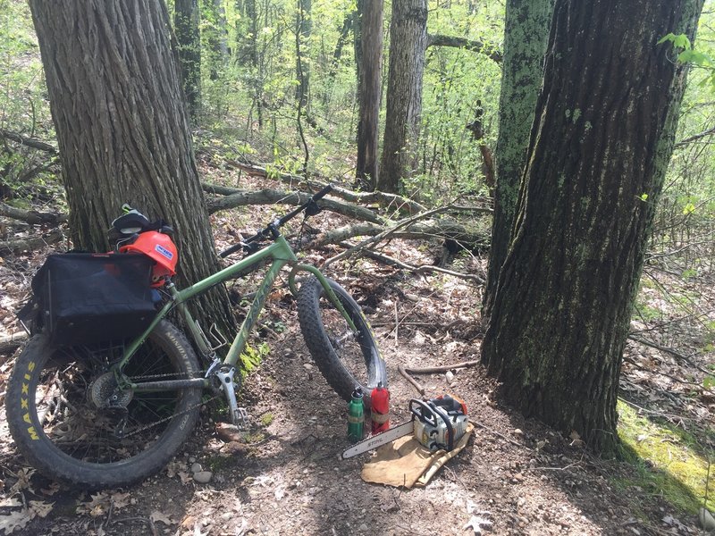 Better then walking to work. Setting up for a day of trail corridor clearing.