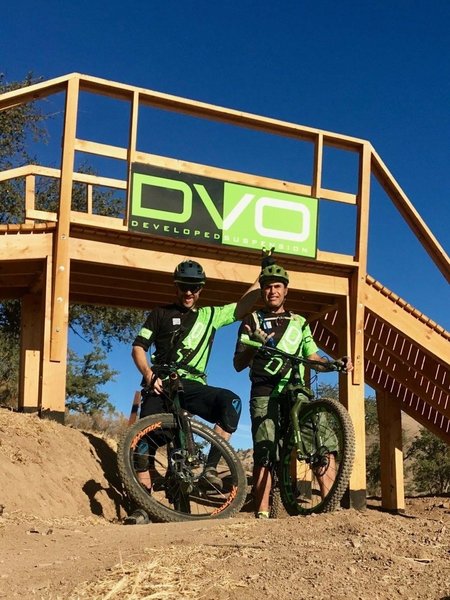 Geoff Welch (DVO) and Mike McCool (TMTA) showing off the DVO bridge at the TMTA//Lehigh Trails