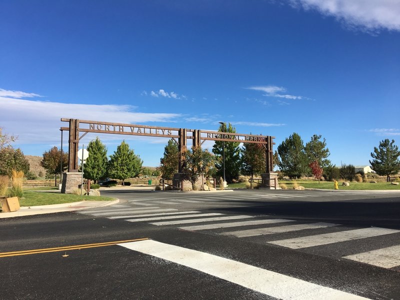 Entrance to North Valleys Regional Park. After the first parking lot entrance make a right onto the continuance of Silver Lake Road to the parking lot for the trail