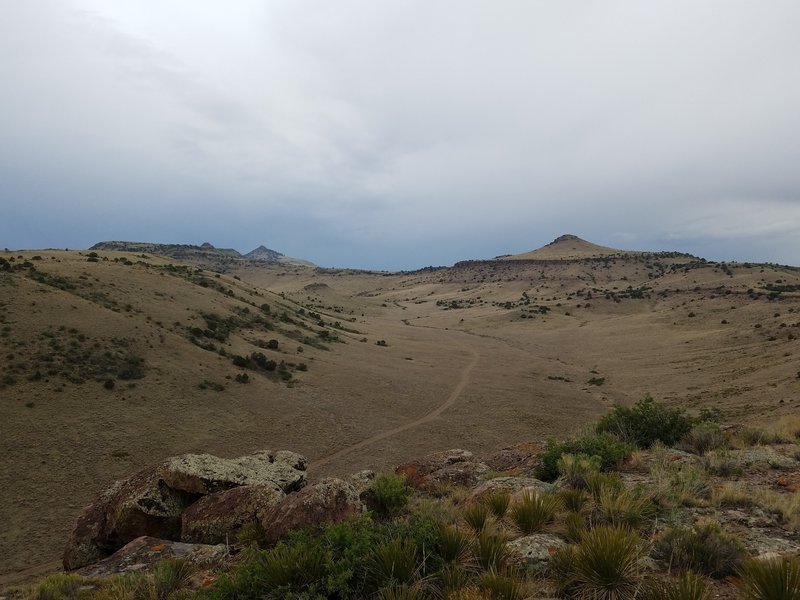 Looking down from Limekiln Ridge into the valley and road 5119. Lip Pup to the right. Dog mountain in the background.