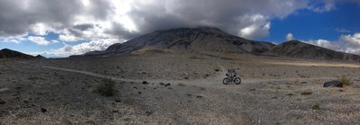 Lunch spot looking at the east face of Mount St. Helens 6.2 miles into the Ape Canyon to Plains of Abraham IMBA Epic at the junction of the Loowit Trail and the Plains of Abraham Trail