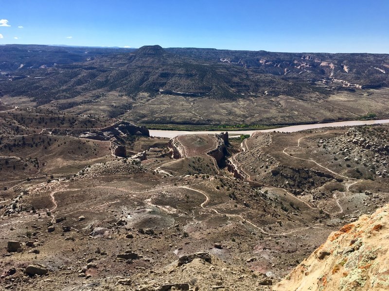 View of three tiers of the Kokopelli Trails below - from the overlook cliffs.