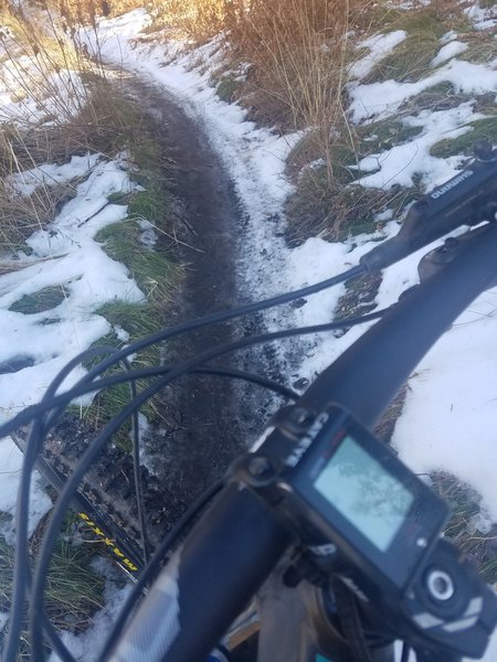 Some snow and Ice on the trail riding down Imperial 10/20/18.