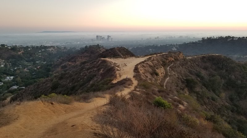 Looking down Hastain from the top.  Marine layer makes Palos Verdes look like an island in the distance.