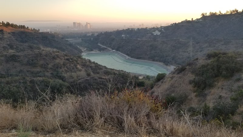 The empty Reservoir.  Looking south from Hastain Drive towards the L.A. basin.