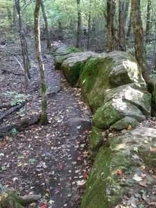 For a skilled rider, the trail is on top of the rock ridge.