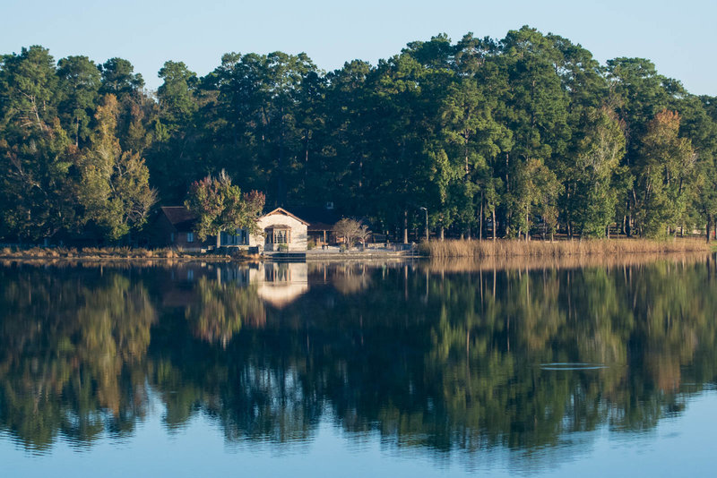 The view of the CCC Lodge from across Lake Raven.