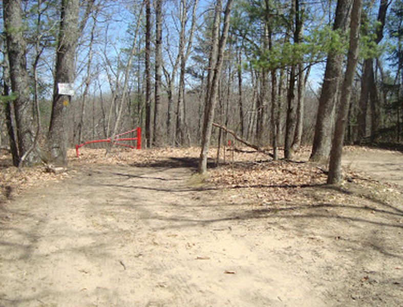 Parking Lot at South Swan Creek on 116th Avenue off 44th Street.  Blue dot on tree indicates bike/ski trail.