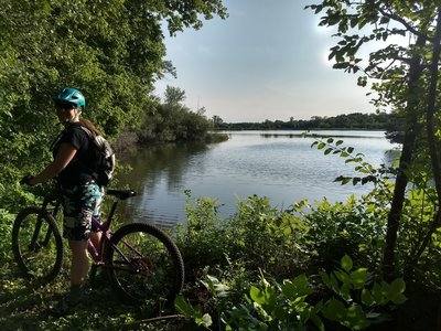 Scenic views of First Lake along the trails on East side