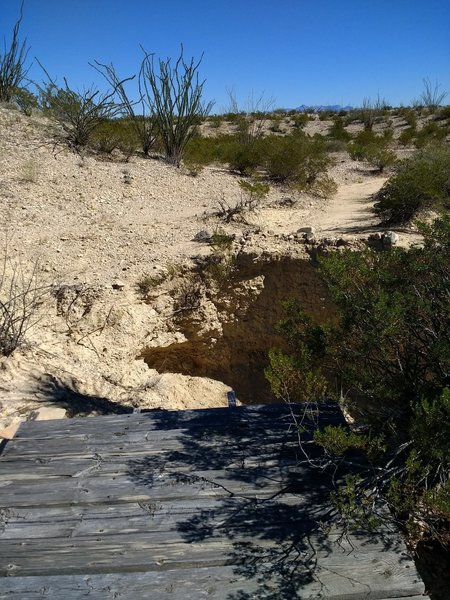 Bridge washed out on trail #4 of Lajitas Trails.