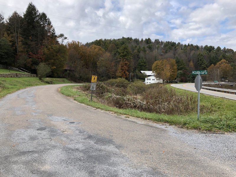 McQueen Gap Rd intersection with TN State Rt 133 near Crandull, TN...trail turns to gravel about 1 mi ahead.