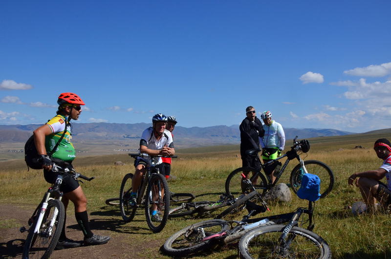 Tired bikers on the way