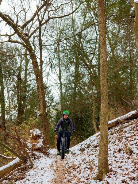 Nick getting tailgated by a trail dog.