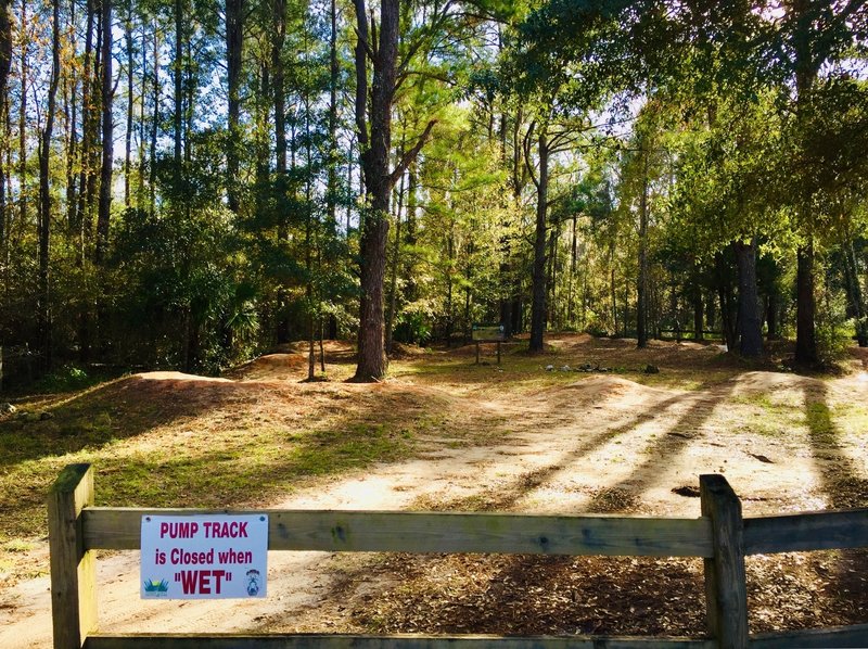 A pump track, built by OMBA, waits for you to hone your skills on it.