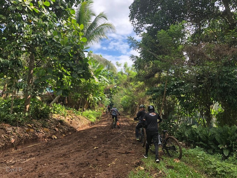 No choice but to ride through the muddy road that's newly scraped - at RP Trail.