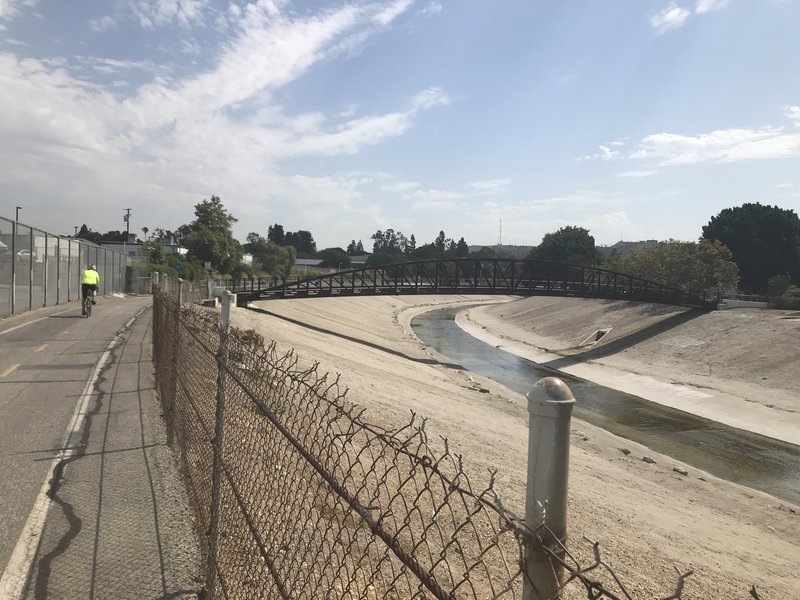 Along Ballona, bridge into neighborhood.