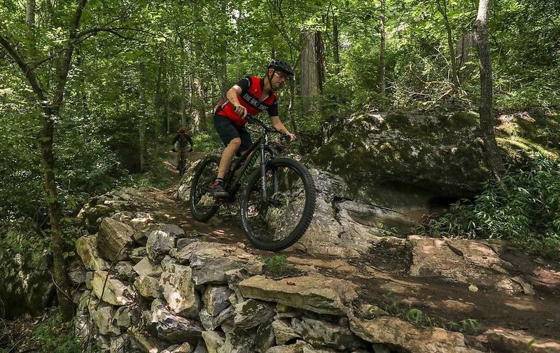 Rock wall built by SORBA volunteer Dirty Nate, photo credit: The Bike Shop of Johnson City.