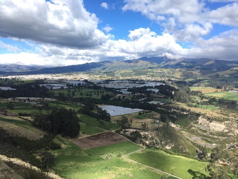 On the climb to Cerrro Cananvalle, Cayambe city view.